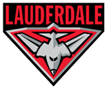 Lauderdale Bombers Logo - Name of club on top, red, with bomber craft below, overall logo is V shaped